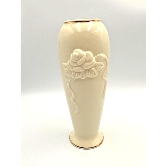 Lenox Rose Blossom Bud 5.75" Vase Ivory Color 24K Gold Trim Wedding Table Decor - Picture 1 of 6